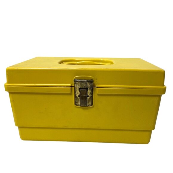 Yellow Plastic Sewing Organizer Box With Handle & Lock - Picture 1 of 9